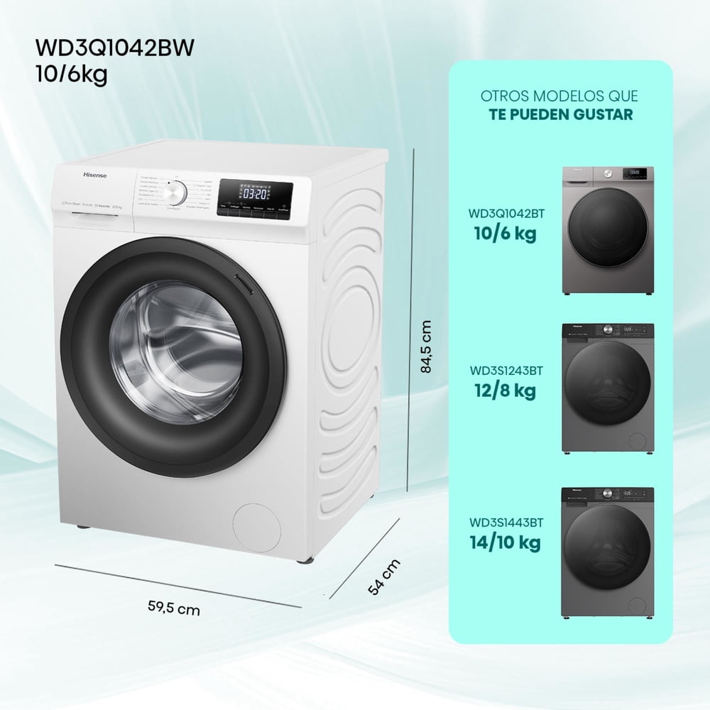 Hisense WD3Q1042BW 10/6 kg Blanco, foto 2