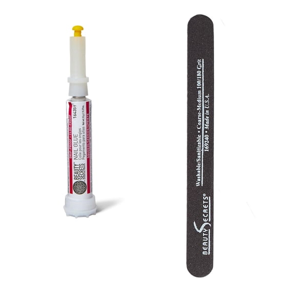 Set de pegamento y lima para uñas Beauty Secrets, a prueba de goteo y obstrucciones