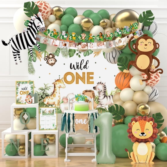 Decoraciones de cumpleaños con tema XULE Wild One Jungle Safari