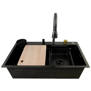 Lavaplatos Americano Premium Con Monomando Y Cascada Joytek Negro 80X45X22 Cm