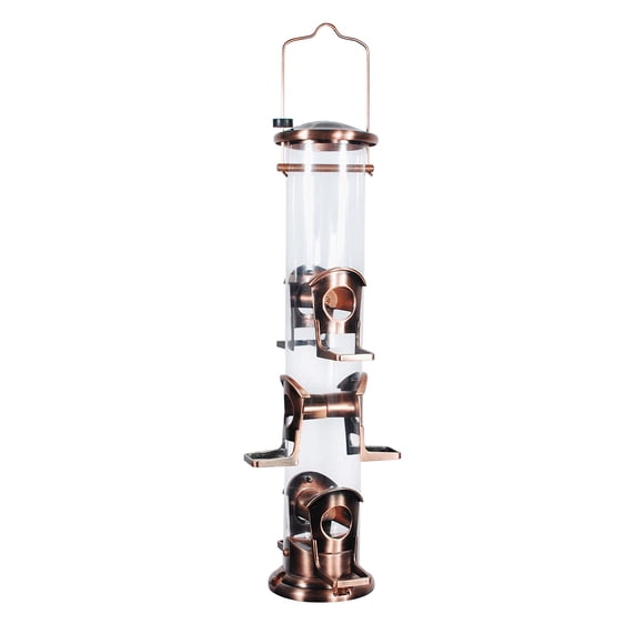 Alimentador de semillas Woodlink de cobre cepillado de 6 puertos con colgador