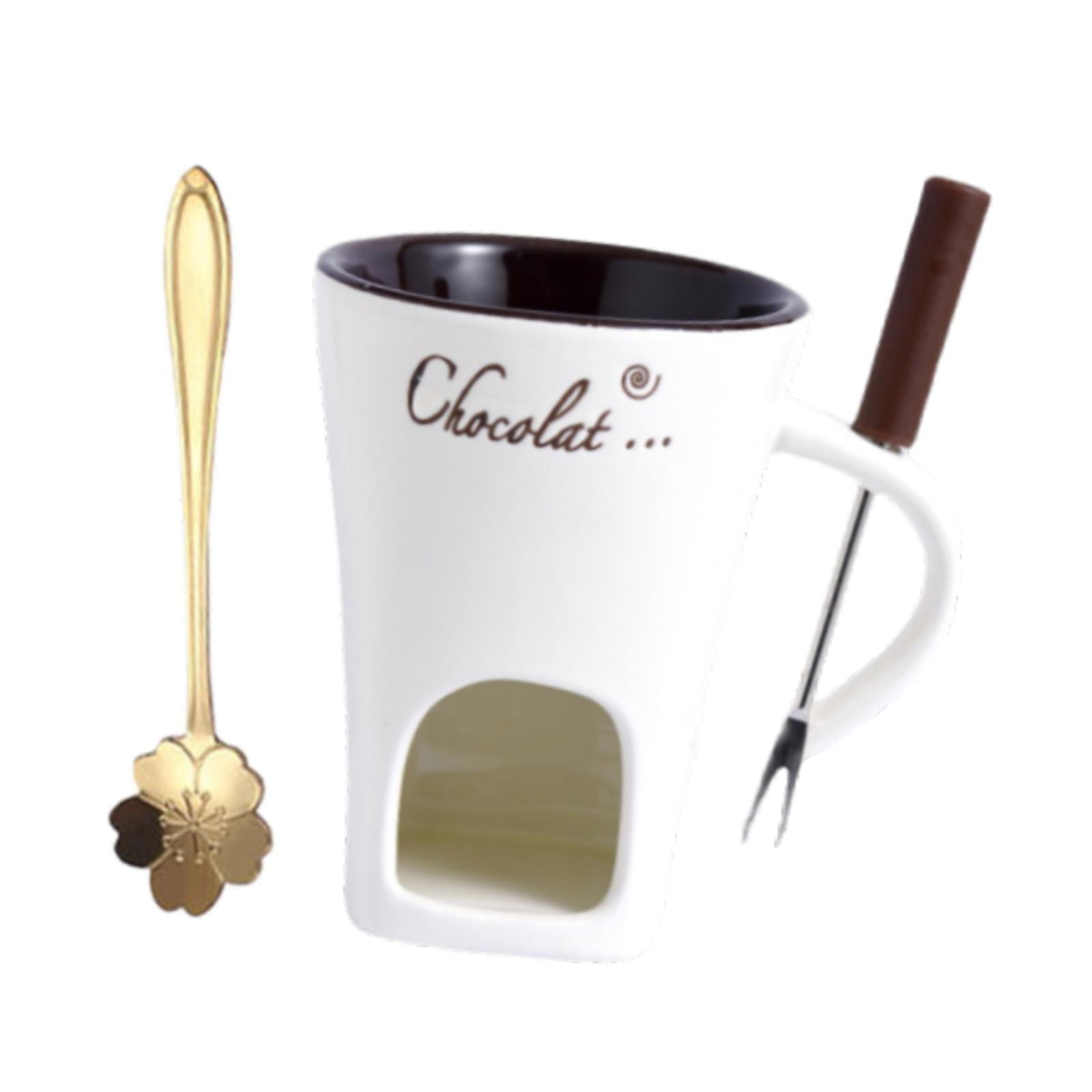 Magideal - Chocolate Fondue Pot Taza Set Con Calentador De Cerámica Para Derretir Chocolate Queso Dulces Y Tapas Adecuado Para Fiestas Reuniones Hogar Pastelería Blanco