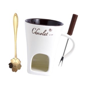 Magideal - Chocolate Fondue Pot Taza Set Con Calentador De Cerámica Para Derretir Chocolate Queso Dulces Y Tapas Adecuado Para Fiestas Reuniones Hogar Pastelería Blanco