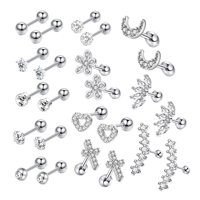 Magideal - De Aretes De 24 Piezas , Parte Trasera Plana, Zirconia Cúbica, Regalos, Hipoalergénico, Pequeño Para Mujeres , Plata
