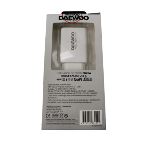 Daewoo - Cargador Usb Pd45W Di-Pd452C-Eu Salida Usb-C