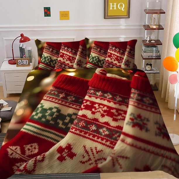 Christmas Gifts Santa Claus Quilt Duvet Cover Set Bedspread Super 3-Piece Bedding Set