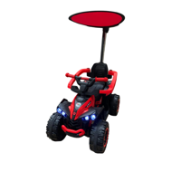 Abmtoys - Auto A Batería Y Carro Empuje Con Toldo Y Barra Direccional Rojo