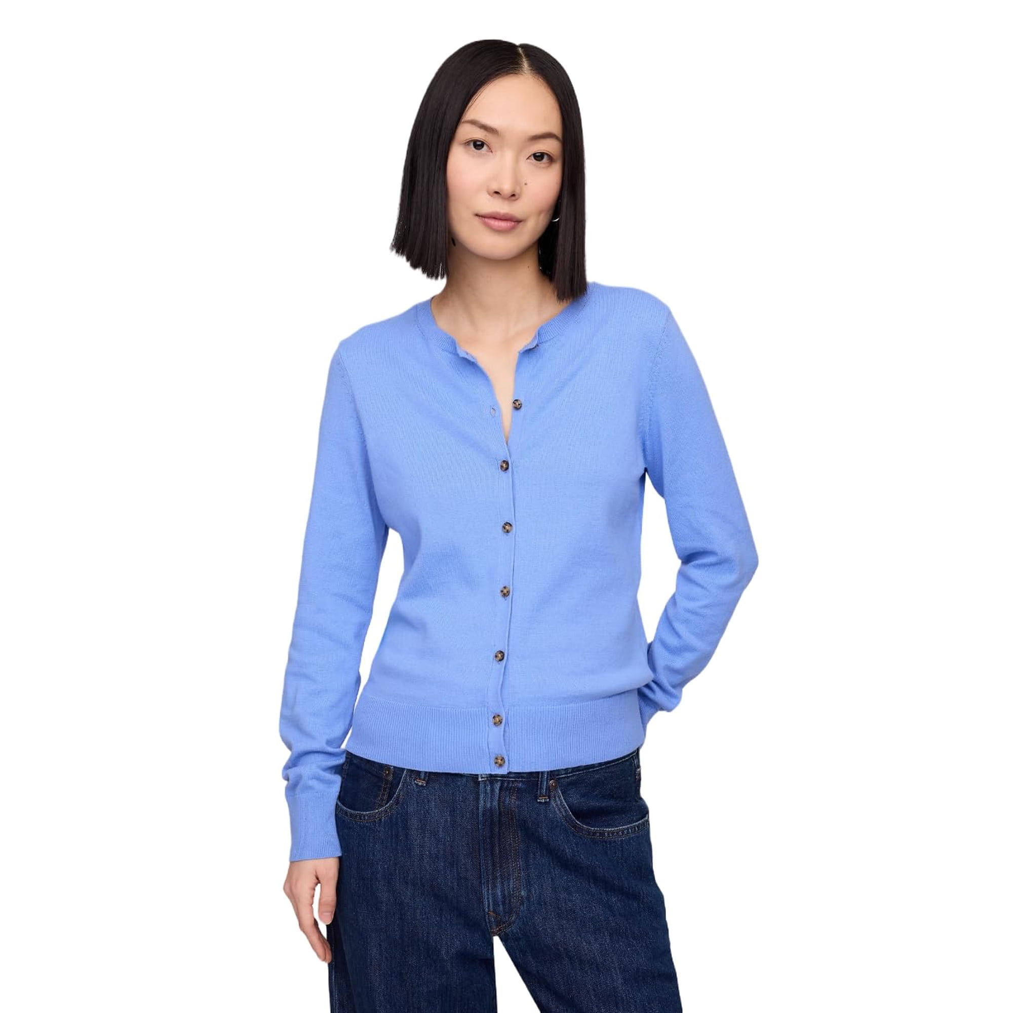 Cárdigan Gap Con Cuello Redondo, Camisa Azul, 100% Algodón