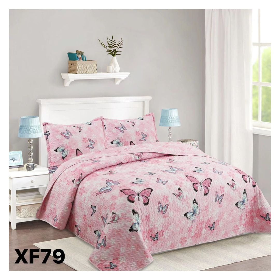 Genérico - Cubrecama Quilt Verano 2 Plazas - Rosado Mariposa Xf79