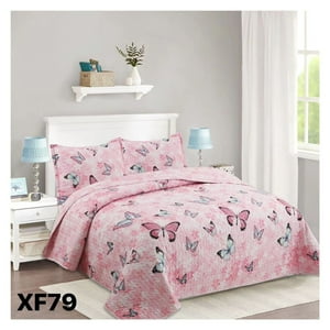 Genérico - Cubrecama Quilt Verano 2 Plazas - Rosado Mariposa Xf79