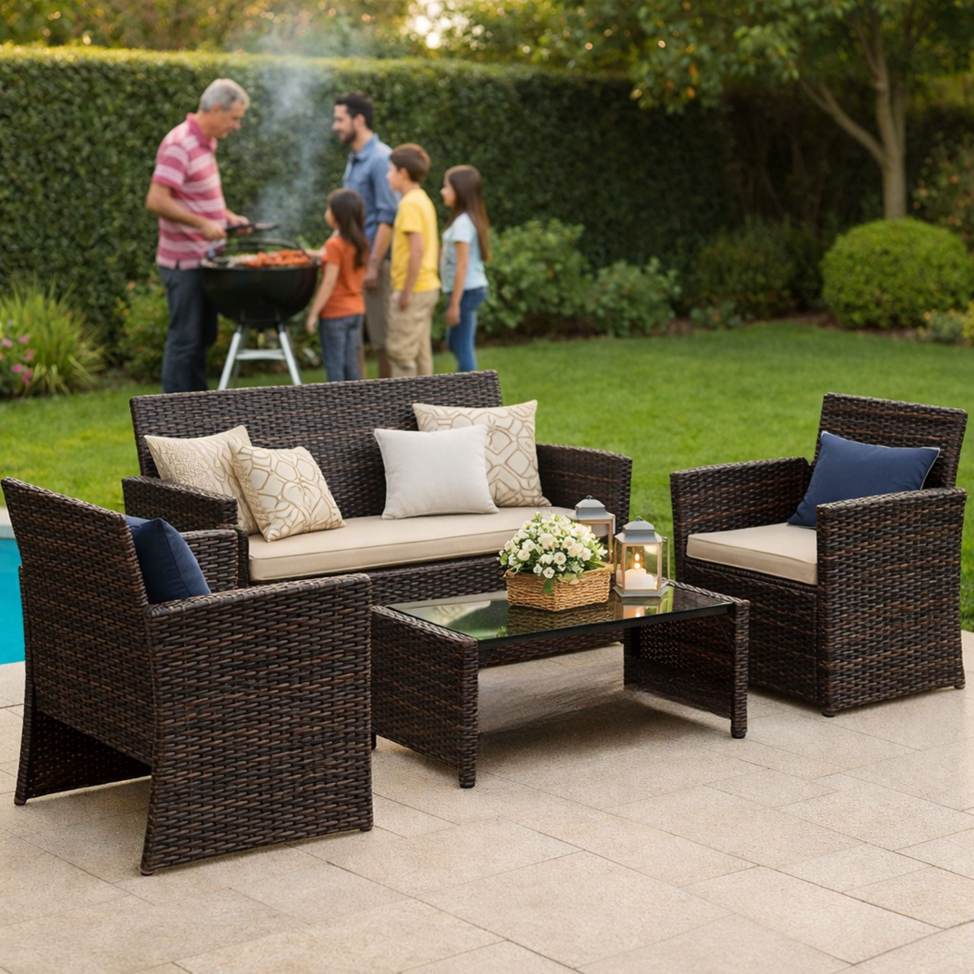 Velazio - Juego De Living Terraza 4 Personas Honolulu Beige