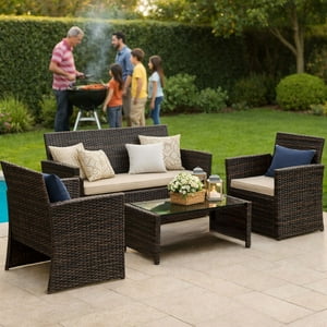 Velazio - Juego De Living Terraza 4 Personas Honolulu Beige