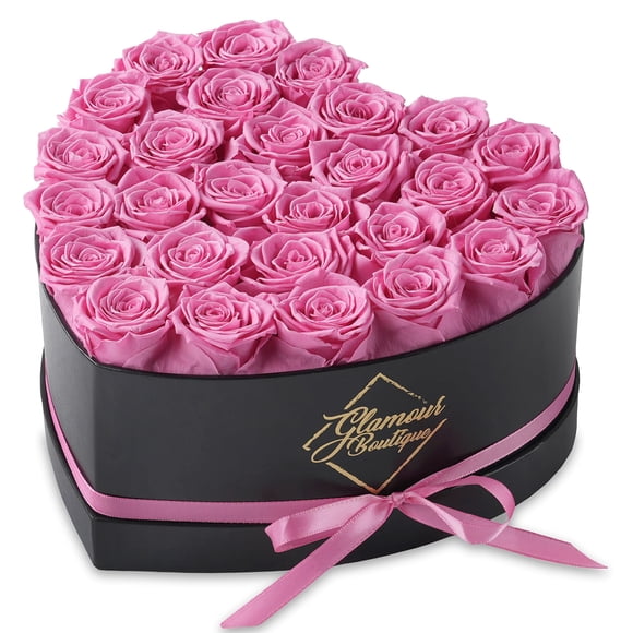 Caja con forma de corazón de rosas preservadas GLAMOUR BOUTIQUE 27 Rosa