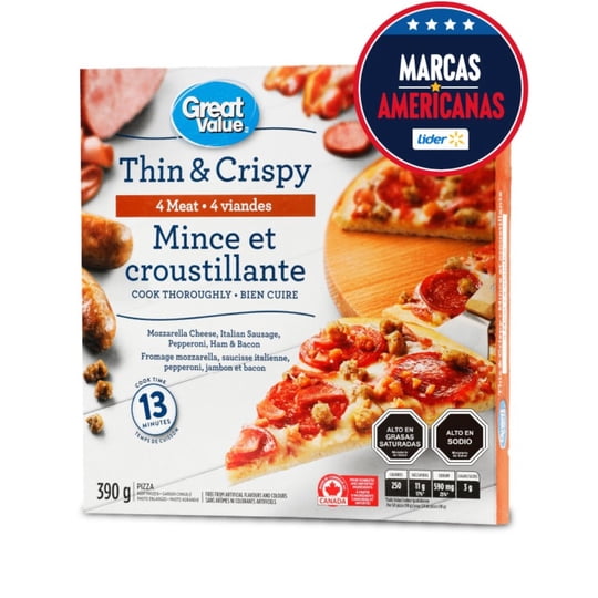 Pizza 4 Carnes Masa Delgada 390 g Great Value