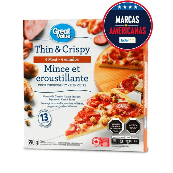 Pizza 4 Carnes Masa Delgada, 390 g