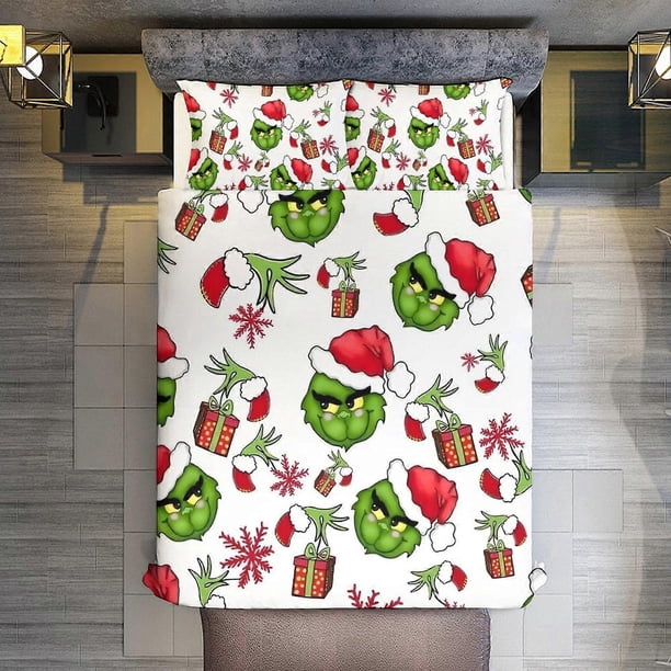 Green Grinch Set with Pillowcases for All Seasons,Bedding Set3s Bedroom Decor Bed ee