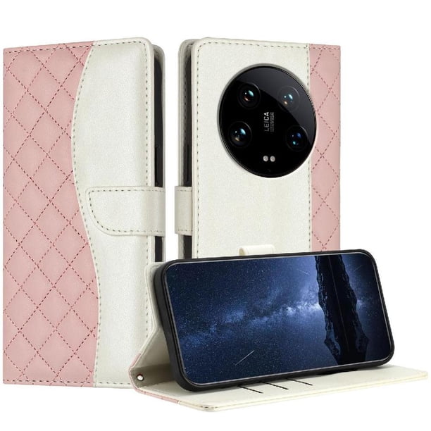 Funda Tipo Cartera Acolchada para Xiaomi 14 Ultra con Bloqueo RFID Ranuras y Correa Rosa