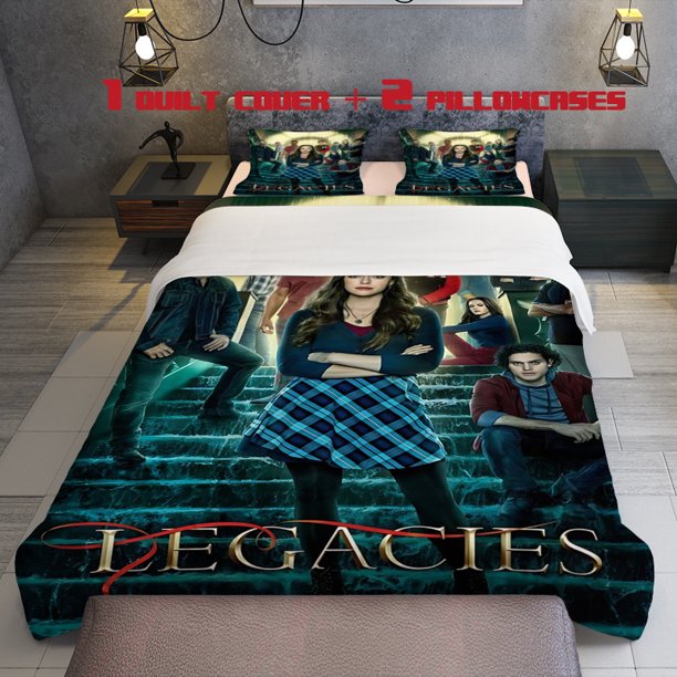 3pcs Legacies Poster Display Bedding Set with Mysterious Symbols and Main Characters Theme Duvet Cover and Pillowcases