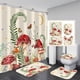 thumbnail image 1 of 4pcs Mushroom Butterfly Pattern Bathroom Set - Waterproof Shower Curtain with Hooks, Non-Slip Rug, Toilet Lid Cover Pad, and U-Shape Mat - Decorate Your Bathroom with Style, 1 of 4
