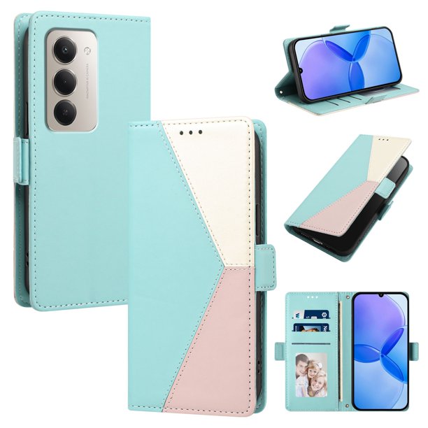 Funda Libro Tricolor para Xiaomi Redmi 15 con Ranuras para Tarjetas, Verde