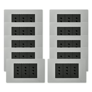 Want - Pack 10 Tomacorriente Triple Metálico 10A - Gris Negro