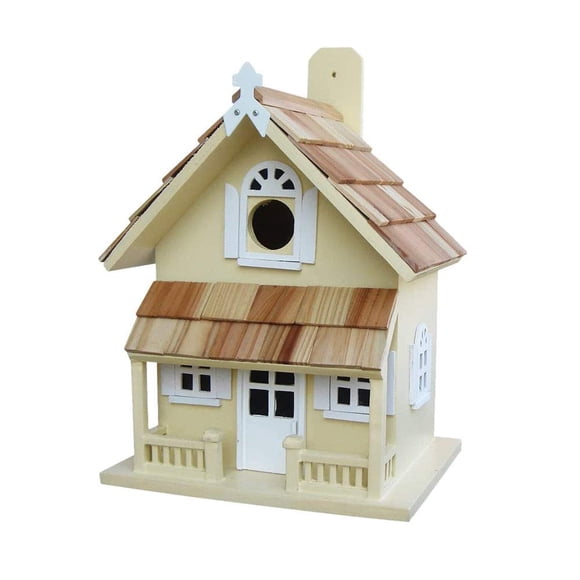 Casa para pájaros Home Bazaar estilo victoriano amarilla hecha a mano de pino