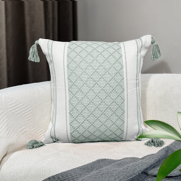 XmhyTop Almohada bohemia (1 pieza), 45 x 45 cm, Material de chenilla felpuda neutra, con funda y relleno incluido, ideal para sala de estar, sofá, cama, Estilo A, Verde