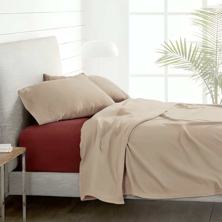 Sábanas Polar Lisa Composé 2 Plazas / Beige-Burdeo– Doral