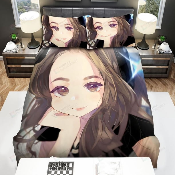 Streamer Pokimane Anime Portrait Quilt Duvet Cover Set Bedclothes3-Piece Bedding Set (1 Duvet Cover + 2 Pillow Shams)