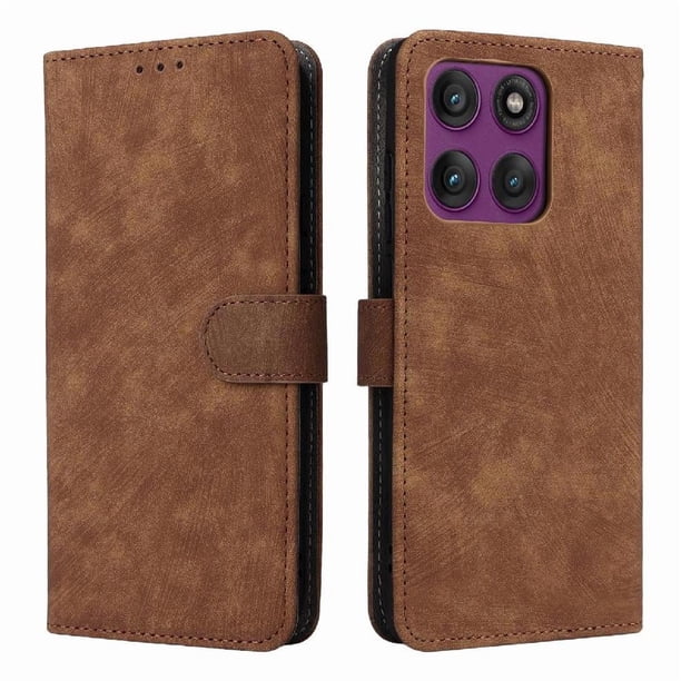 Funda Billetera para Motorola Moto Edge 60 Pro con Soporte - Cartera de Cuero con Ranuras Marrón