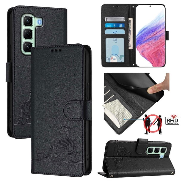 Funda tipo cartera FOXDOCK para infinix Hot 50 4G con soporte, ranuras, RFID, diseño de gato