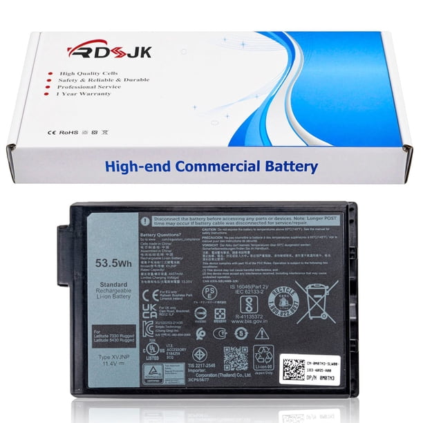Batería para laptop RDSJ XVJNP 6JRCP M0TN3 para Dell Latitude 5430 7330 Rugged Extreme P148G P148G001 P149G P149G001 Series 0XVJNP 06JRCP 0M0TN3 KD1CT 0KD1CT 451-BCWQ 11.4V 53.5Wh 4457mAh