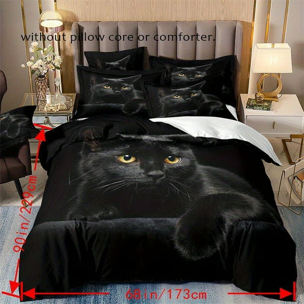 3pcs Fashion Duvet Cover Set, Black Cat Pattern Bedding Set, Soft Comfortable Breathable Duvet Cover, For Bedroom Guest Room Dorm Decor (1*Duvet Cover + 2*Pillowcase, Without Core)