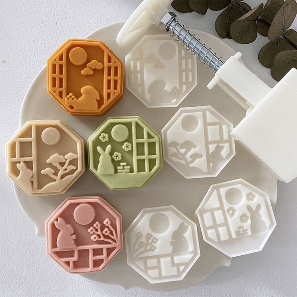 Make Delicious Bunny Moon Cakes with this DIY Hand Press Cookie Stamp Set - Perfect for Mid Autumn Festival!