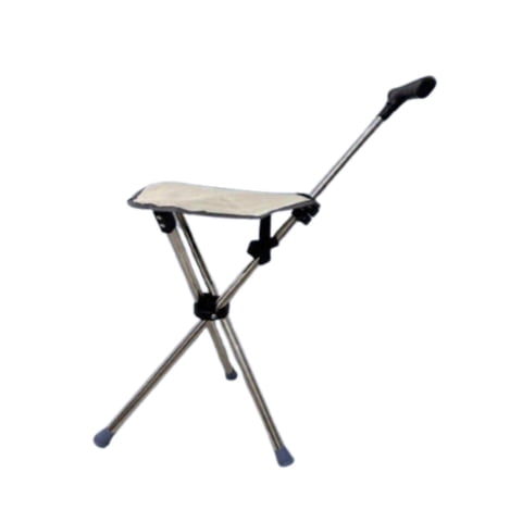 Ioensy - Bastón Plegable De 3 Patas Con Taburete Para Hacer Cola, Escalar Y Hacer Senderismo, Color Beige
