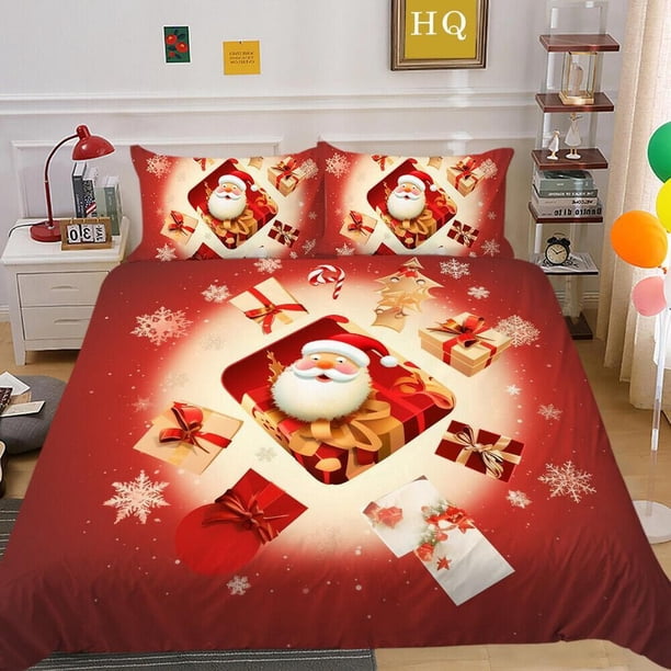 Christmas Gifts Santa Claus Quilt Duvet Cover Set Bedroom Decor Soft3-Piece Bedding Set