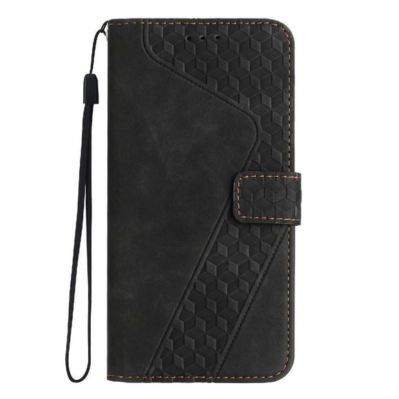 Funda tipo cartera para Motorola Moto Edge 50 con tarjetero, bolsillo para billetes, soporte, cierre magnético y correa para la muñeca, funda tipo folio con textura geométrica negro