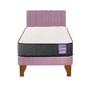 5º Sueño - Cama Europea 1,5 Plaza + Respaldo Tubular Madera Rosado