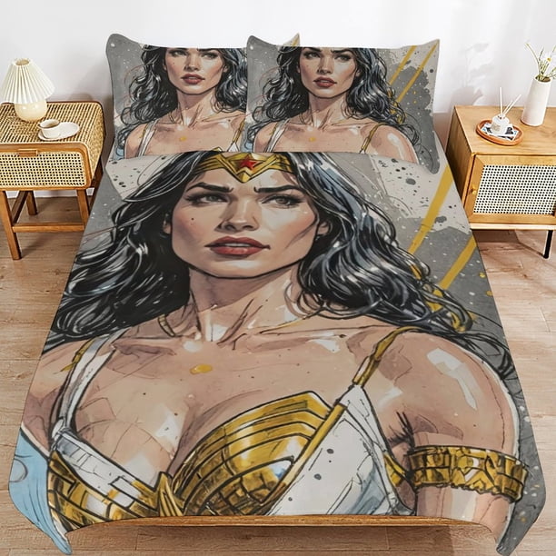 Wonder Woman Bedding Sets Ultra Soft Skin-Friendly Duvet Cover 3 Piece, Cute Comforter Cover Bed Set for Boys Girls Kids