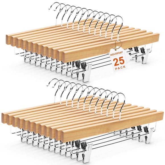 Perchas para pantalones HOUSE DAY de madera de primera calidad, paquete de 25 con clips