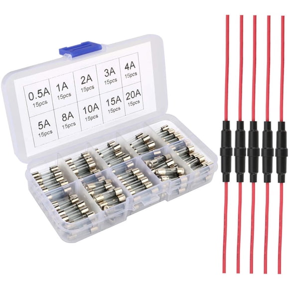 Kit de portafusibles en línea Gebildet para fusibles de 5 x 20 mm, cable de 16 AWG