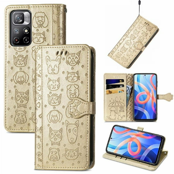Funda Cartera FOXDOCK para XIAOMI Redmi Note 11 , Flip PU con Relieve de Gatos y Perros, Tarjetero y Soporte