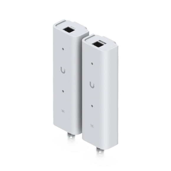 RETROFI-PO UI. Par de adaptadores extensores PoE++ de 2 hilos, con 2 conectores BNC, 2 puertos RJ45 y 2 terminales; modelo UACC-RETROFIT-POE-2WIRE de Ubiquiti.