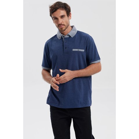 Fashionspark - Polera Hombre Botón Azul Marino