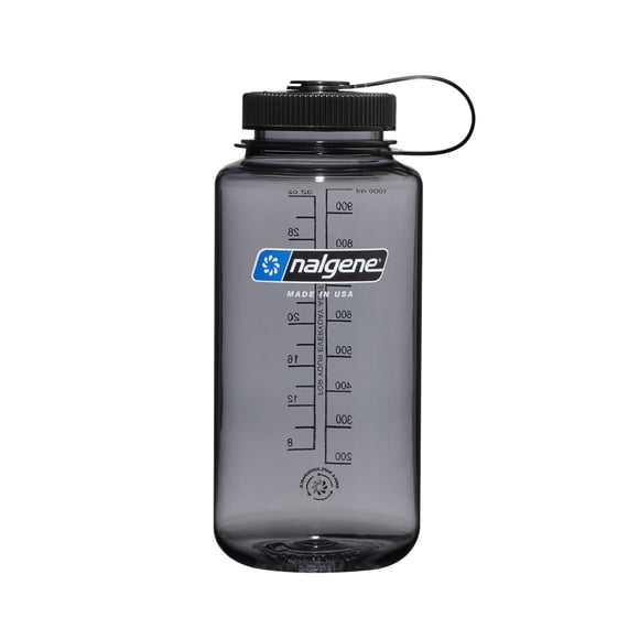 Water Bottle Nalgene Wide Mouth 946mL BPA-Free Gray w/ Black Lid