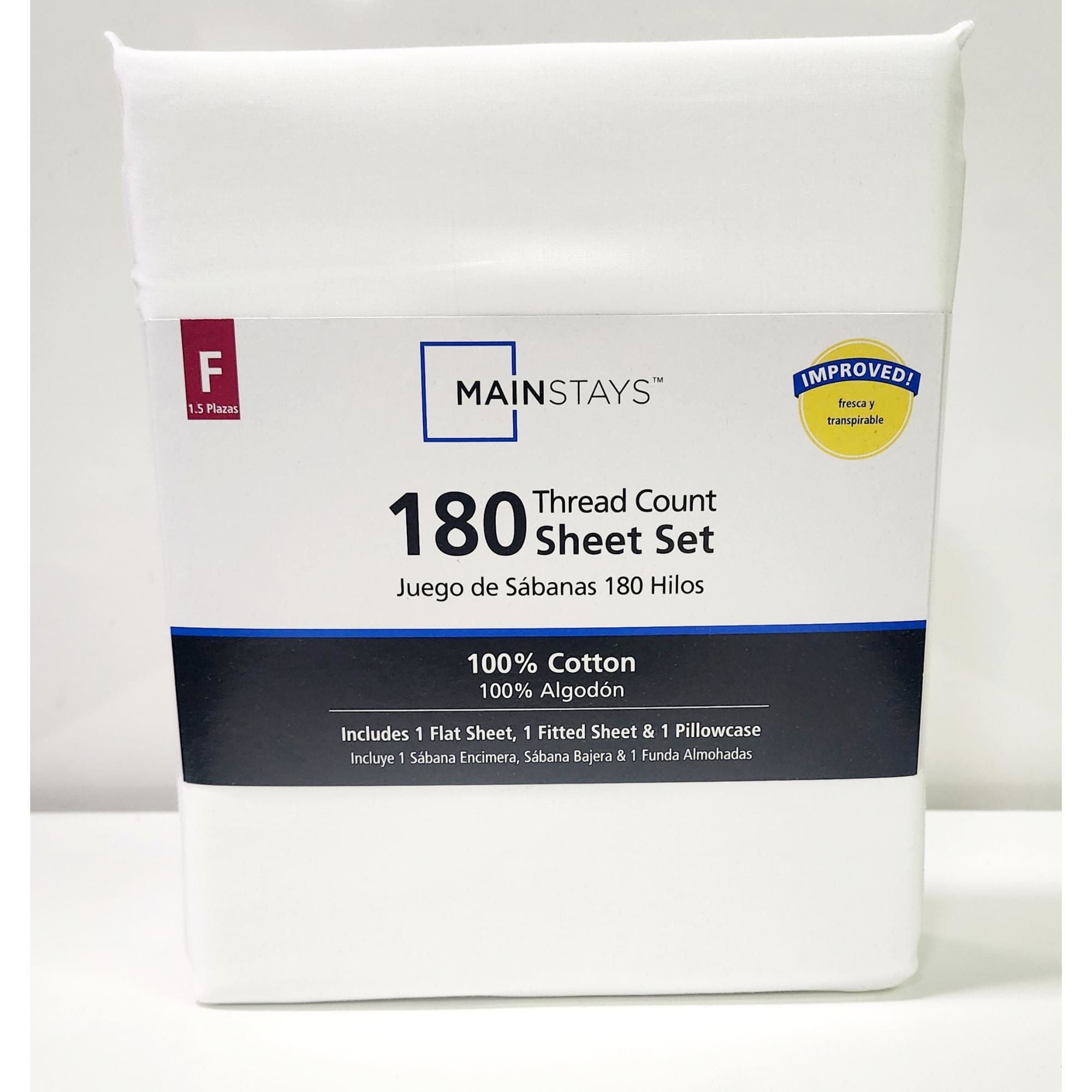 Mainstays - Juego De Sábanas 1.5 Plaza 180 Hilos 100% Algodón