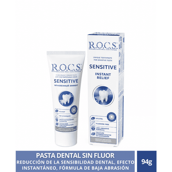 Pasta Dental Rocs Sensitive Efecto Instantáneo 94g Sin Fluor