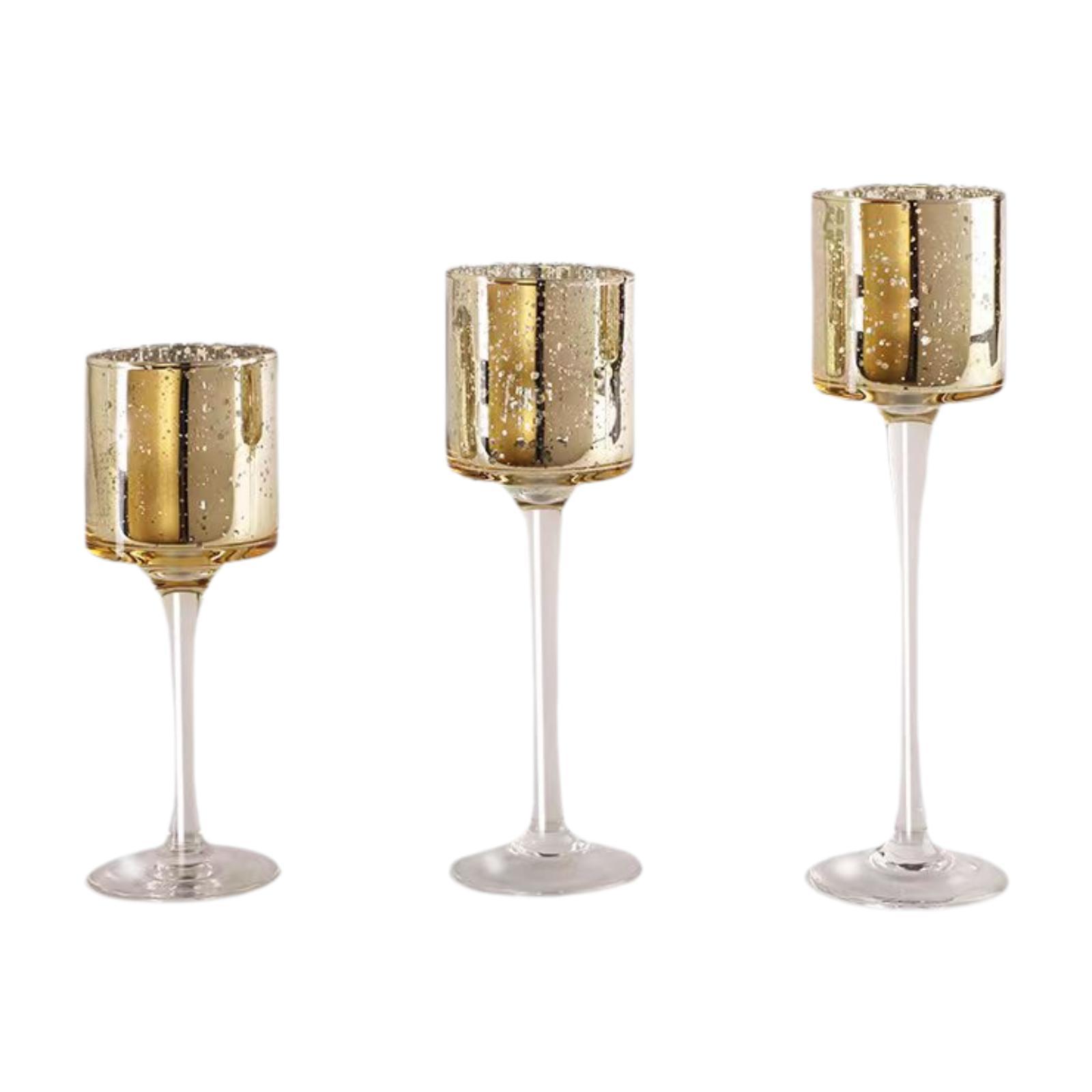 Magideal - Portavelas Cónico De 3 Piezas, Candelabro De Cristal, Adorno De Inauguración De La Casa Para El Día De San Valentín, Portavelas Alto Para Boda De Año Oro