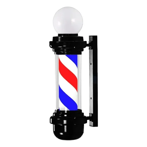 Poste De Barberia Y Peluqueria Con Luz Giratoria Clasicos Con Negro 77cm