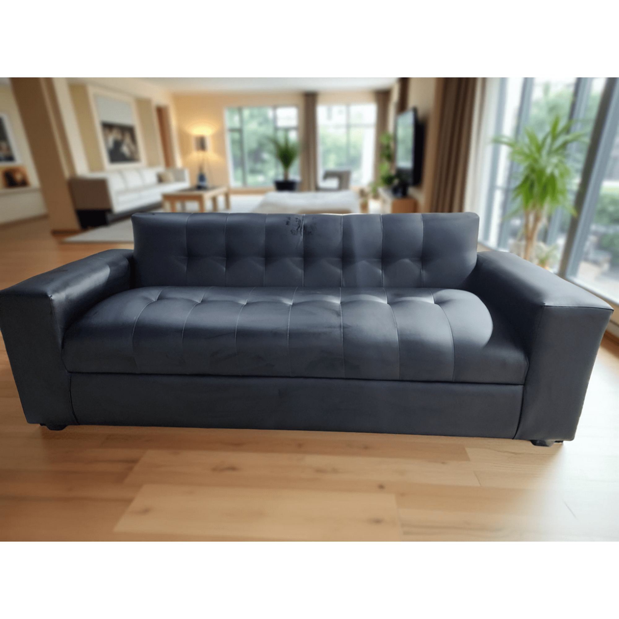 Muebles New - Sofa Dos Cuerpos Negro Ecocuero